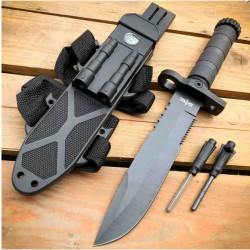 Couteau de Survie S-TEC Survival Lame Acier Inox Manche et Etui ABS Affuteur Boussole Sifflet STT22188BK2 - Livraison Gratuite