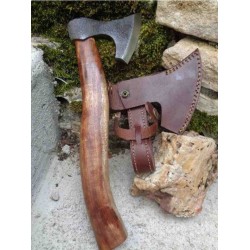 Hache De Viking Tomahawk Lame Acier Carbone Manche Bois Etui Cuir VIK01 - Livraison Gratuite