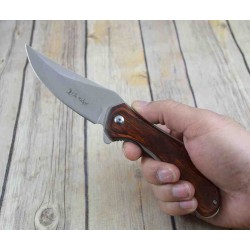 Couteau ELK RIDGE A/O Lame Acier 3Cr13 Manche Bois Linerlock Clip ERA961BR - Livraison Gratuite