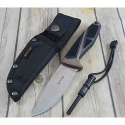 Couteau de Survie Elk Ridge Lame Acier 3Cr13 Manche FRN Etui Nylon Allume Feu ER20023BR - Livraison Gratuite