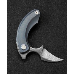 BTKT2103I Bestech Knives Strelit Damascus Blade Blue Titanium Handle Framelock Clip – Livraison Gratuite