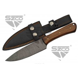 Couteau Damas Bushcraft & Cuisine Lame 256 Couches Manche Noyer Etui Cuir DM1280 - Livraison Gratuite