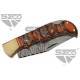 Couteau Damas Twisted Wood Lame 128 Couches Manche Bois Lockback Etui Cuir DM1286 - Livraison Gratuite