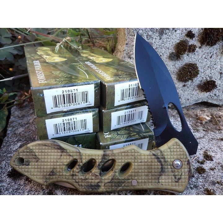 Lot de Couteaux 6 Couteaux de Chasse Lame Acier Carbone Serrated Manche Camo Lockback CN210871 - Livraison Gratuite