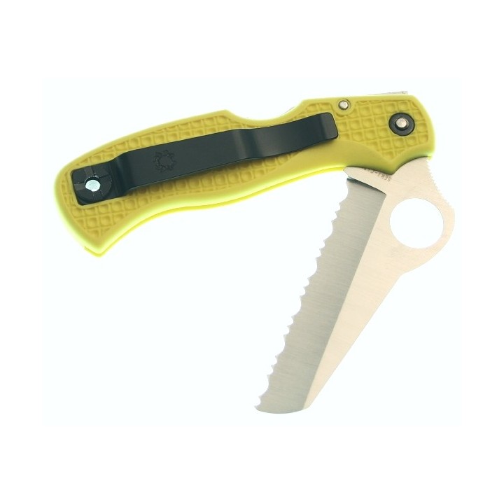 Couteau Spyderco Saver Salt Yellow Acier H1 Manche FRN Yellow Made In Japan SC118SYL - Livraison Gratuite
