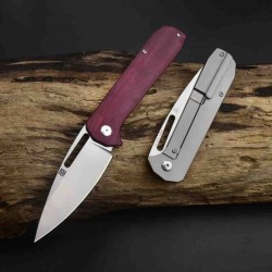 Couteau Artisan Cutlery Arion Burgundy Lame Acier S35VN Manche Micarta/Titane IKBS Clip ATZ1843GDRC - Livraison Gratuite