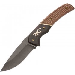 Couteau de Chasse Browning Large Hunter Lame Acier 440C Manche Bois Etui Cuir BR0397B - Livraison Gratuite 