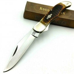 Couteau de Chasse Pliant Manche Os Lame Acier 440 Linerlock Rough Rider RR854 - Livraison Gratuite