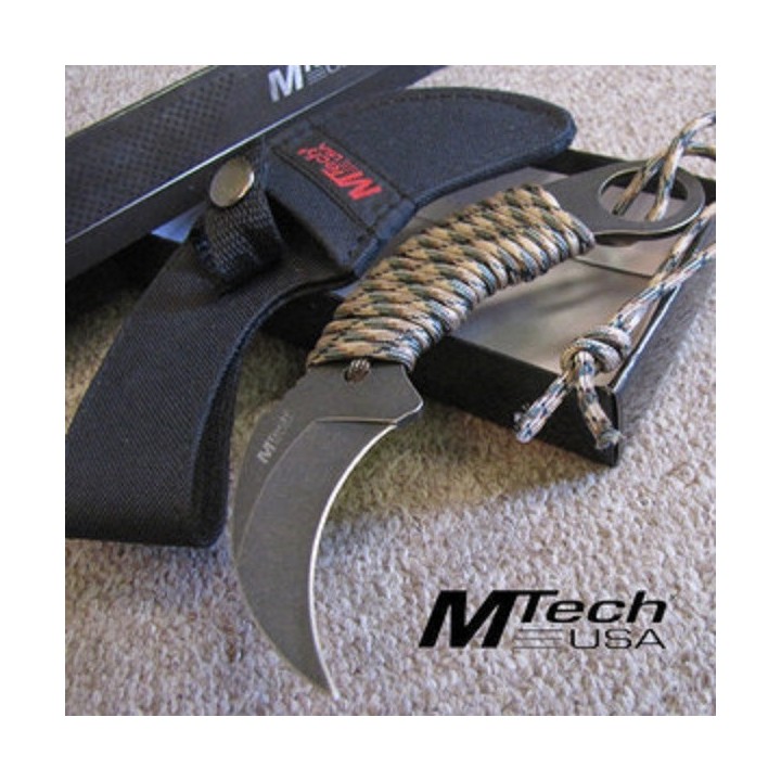 Couteau de Cou Karambit Mtech Lame Acier 440 Manche Paracorde Etui Kydex MT670 - Livraison Gratuite