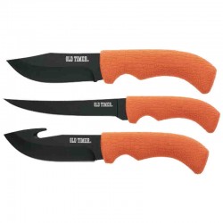 Set de 3 Couteaux Schrade Old Timer Orange Lames 7Cr17MoV Etui Nylon SCHP1158659 - Livraison Gratuite