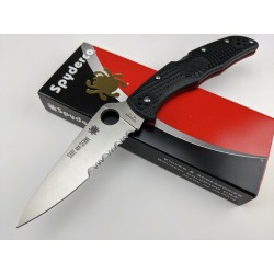 Couteau Spyderco Endura 4 Lame VG-10 Combo Manche FRN Lockback Clip Made Japan SC10FPSBKRD - Livraison Gratuite