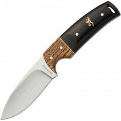 Couteau Browning Buckmark Hunter Lame Acier 8Cr14MoV Manche Bois Etui Cuir BR0271 - Livraison Gratuite