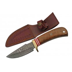 Couteau Damas Hunter Walnut Lame 256 Couches Manche Noyer Etui Cuir DM1287 - Livraison Gratuite