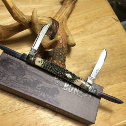 Couteau Rough Rider Congress Buckshot Bone Lames Acier 440 Manche Os Boite Collector RR2325 - Livraison Gratuite
