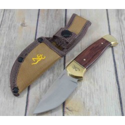 Couteau Skinner Browning Lame Acier Inox Manche Bois Etui Nylon BR0378 - Livraison Gratuite