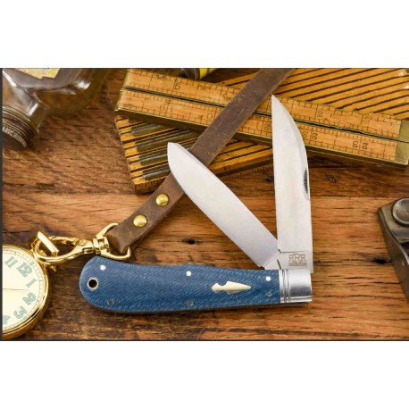 Couteau Rough Ryder Reserve Heavy Trapper Denim Manche Micarta Lames Acier D2 RRR011 - Livraison Gratuite