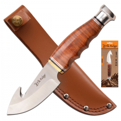 Couteau de Chasse Elk Ridge Outskirt Guthook Lame Acier 8Cr13MoV Manche & Etui Cuir ER20029LBR - Livraison Gratuite