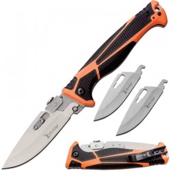 Couteau Elk RIdge Trek Orange 3 Lames Acier 5C15MoV Manche Synthétique Orange Linerlock Clip ERTKFDR002 - Livraison Gratuite