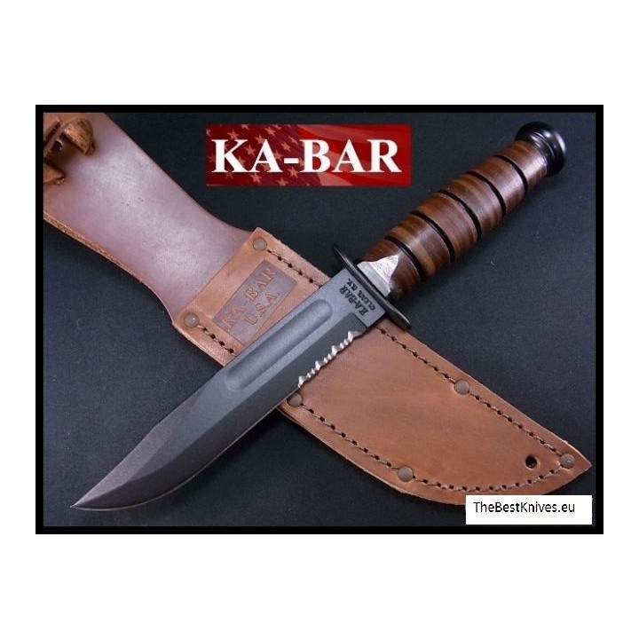 Couteau Ka-bar Short Acier Carbone 1095 Manche Cuir Kabar Made In USA KA1261 - LIvraison Gratuite