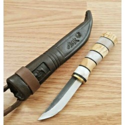 Couteau Puukko Kellam Tonttu Lame Acier Carbone 1095 Manche Bois de Renne Etui Cuir Finlande KLA3060 - Livraison Gratuite