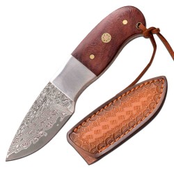 Couteau Skinner Elk Ridge Damas Lame 256 Couches Manche Bois Etui Cuir ER111RDM - Livraison Gratuite