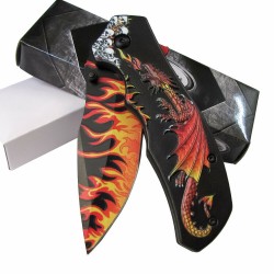 Lot de 3 Couteau Dragon Flame A/O Lame Acier Inox Manche ABS CN300549RD - Livraison Gratuite
