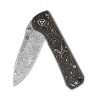 Couteau QSP Hawk Copper Foil Manche Fibre de Carbone/Cuivre Lame Acier Damas IKBS Linerlock Clip QS131S - Livraison Gratuite