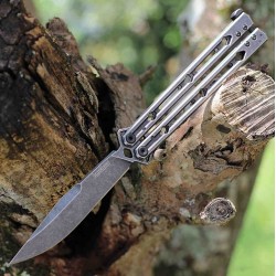 Couteau Kershaw Lucha Balisong Butterfly Stonewash Lame Acier 14C28N Manche Acier KIVT Made In USA KS5150BW - Livraison Gratuite