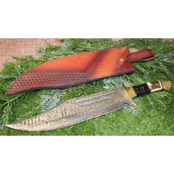 Couteau Rough Ryder Bowie Damas Lame Acier 256 Couches Manche Bois de Cerf/Bois Etui Cuir RR2271 - Livraison Gratuite