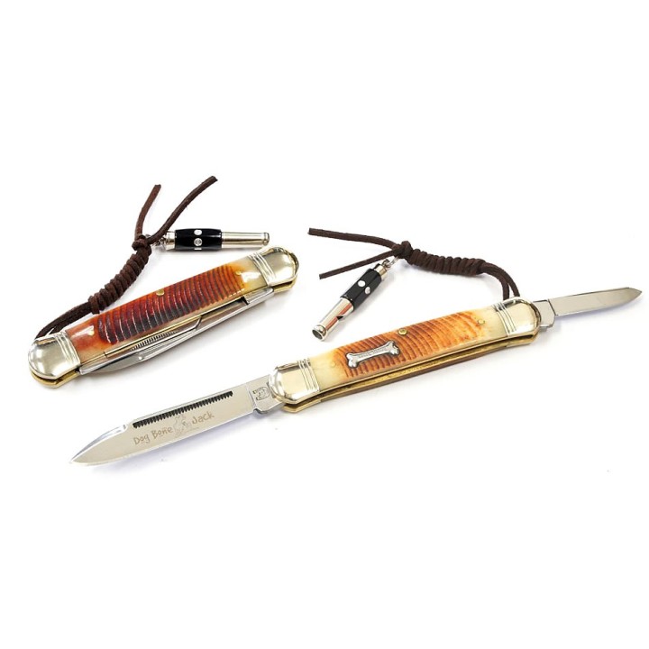 Couteau Rough Rider Dog Bone Muskrat 2 Lames Manche Os + Sifflet Ultrason RR1185 - Livraison Gratuite