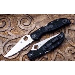 Couteau Spyderco Stretch 2 XL Serrated Lame Acier VG-10 Manche FRN Lockback Made In Japan SC258SBK - Livraison Gratuite