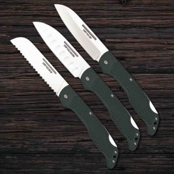 Set de 3 Couteaux Ontario Camp Plus Folding : Bread/Chef/Santoku Lame Acier Inox Lockback ON4310-00-05 - Livraison Gratuite