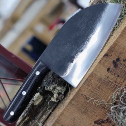 Couteau Couperet BenJahmin Knives Camp Cleaver Lame Acier 440 Manche Bois Etui Cuir BKA007 - Livraison Gratuite