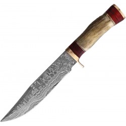 Couteau de Chasse Marbles Skinner Lame Damas Manche Bois de Cerf & Bois Etui Cuir MR623 - Livraison Gratuite