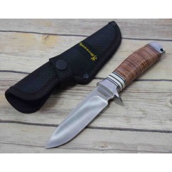 Couteau De Chasse Skinner Browning Hunting Lame Acier Inox Manche Cuir Etui Nylon BR814 - Livraison Gratuite