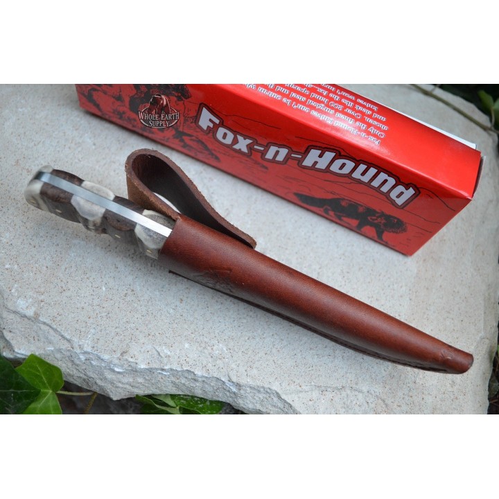 Couteau de Chasse Fox-N-Hound Hunter Acier Carbone/Inox Manche Bois & Bois de Cerf FH621 - Livraison Gratuite
