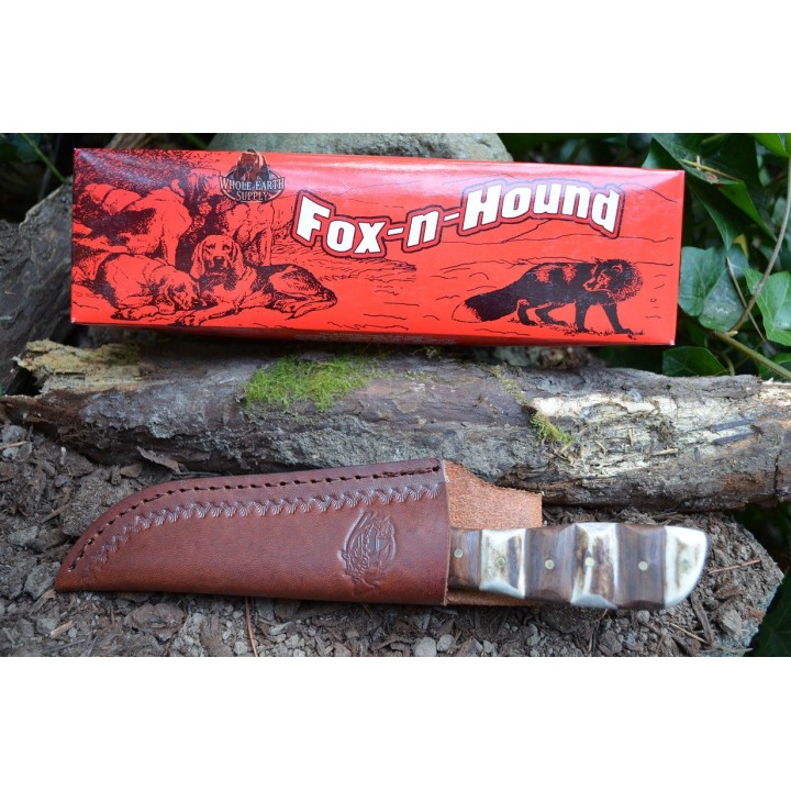 Couteau de Chasse Fox-N-Hound Hunter Acier Carbone/Inox Manche Bois & Bois de Cerf FH621 - Livraison Gratuite
