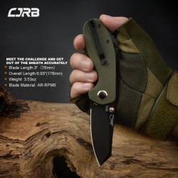 Couteau CJRB More Maileah Green G10 Lame Acier AR-RPM9 Reverse Tanto Black IKBS J1918LBGN - Livraison Gratuite