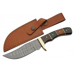 Couteau Bowie Damas Hunter Horn/Walnut 256 Couches Manche Corne & Noyer Etui Cuir DM1313HW - Livraison Gratuite