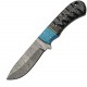 Couteau Skinner Damas 256 Couches Dusk At Dawn Hunter Manche Bois&Turquoise Etui Cuir DM1297 - Livraison Gratuite