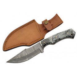 Couteau Bowie Damas 256 Couches Texas Rattler Manche Façon Snake Etui Cuir DM1321 - Livraison Gratuite