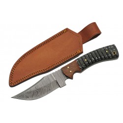 Couteau Skinner Damas 256 Couches Snake Belly Hunter Manche Façon Snake Etui Cuir DM1325 - Livraison Gratuite