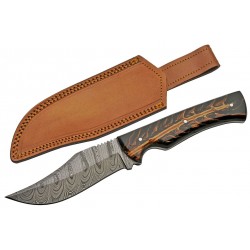 Couteau Skinner Damas 256 Couches Great Pine Hunter Etui Cuir DM1327 - Livraison Gratuite