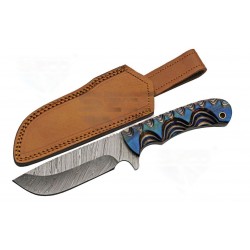 Couteau Bowie Damas 256 Couches Blue River Hunter Manche Bois Etui Cuir DM1334 - Livraison Gratuite