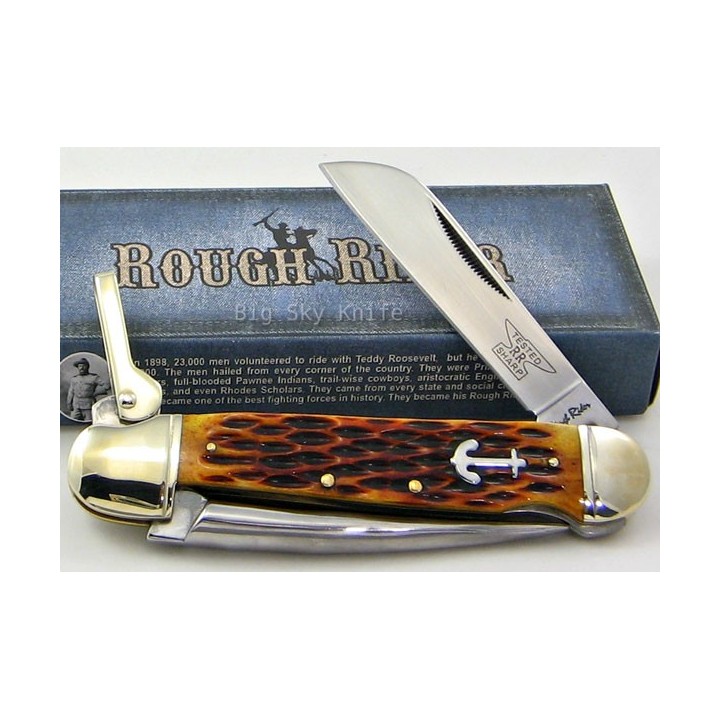 Couteau de Marin Démanilleur Manche Os Rough Rider Marlin Spike Amber Jigged Bone RR535 - Livraison Gratuite