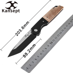 Couteau Kansept Warrior Tanto Brown Lame Acier D2 Manche Micarta IKBS Linerlock Clip KT1005T5 - Livraison Gratuite