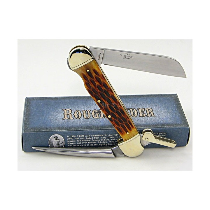 Couteau de Marin Démanilleur Manche Os Rough Rider Marlin Spike Amber Jigged Bone RR535 - Livraison Gratuite