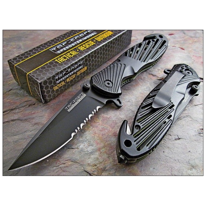 Couteau Tac Force Rescue A/O Lame Carbone/Inox Brise Vitres/Cutter TF702BKG - Livraison Gratuite