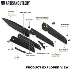 Couteau ArtisanCutlery Sirius Black Manche G10 Lame Acier AR-RPM9 Black IKBS Linerlock Clip ATZ1849PBBK - Livraison Gratuite