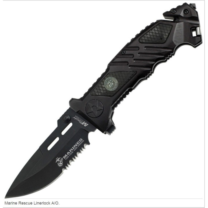 Couteau Tactical Marine Rescue A/O Extraction Evasion Lame Acier 440 Cutter Brise Vitres USMA1023BK - Livraison Gratuite   